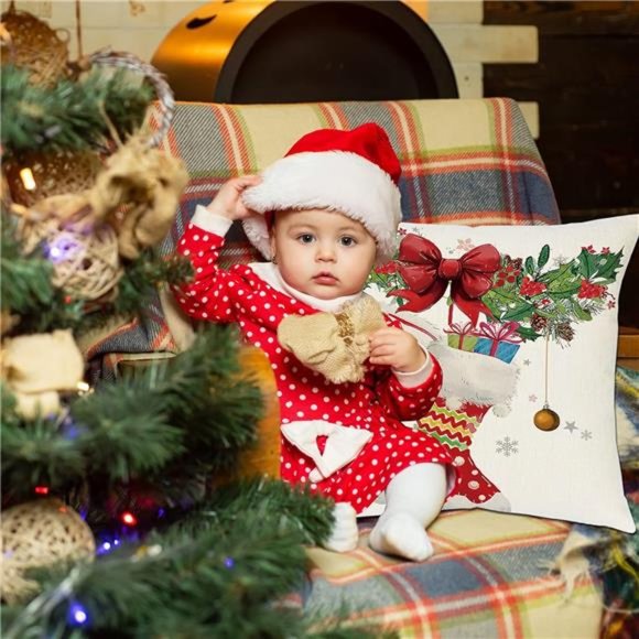 FLAPI Set of 4 Christmas Pillows Home Decoration 18x18 Inches - Picture 4 of 7